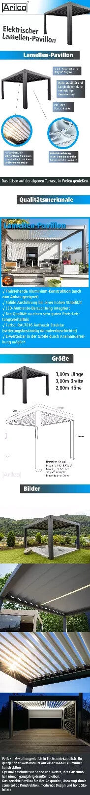 Lamellendach VITRO PERGOLA, 3×3 m, elektrisch, Funk, Aluminium – Bild 10
