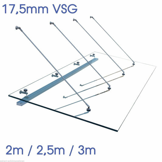 Glasvordach Edelstahl, VSG 17,5 mm, modern, wetterfest – Bild 1