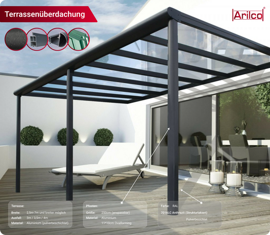 Terrassenüberdachung Arilco, Aluminium mit VSG-Glas 12mm – Bild 1