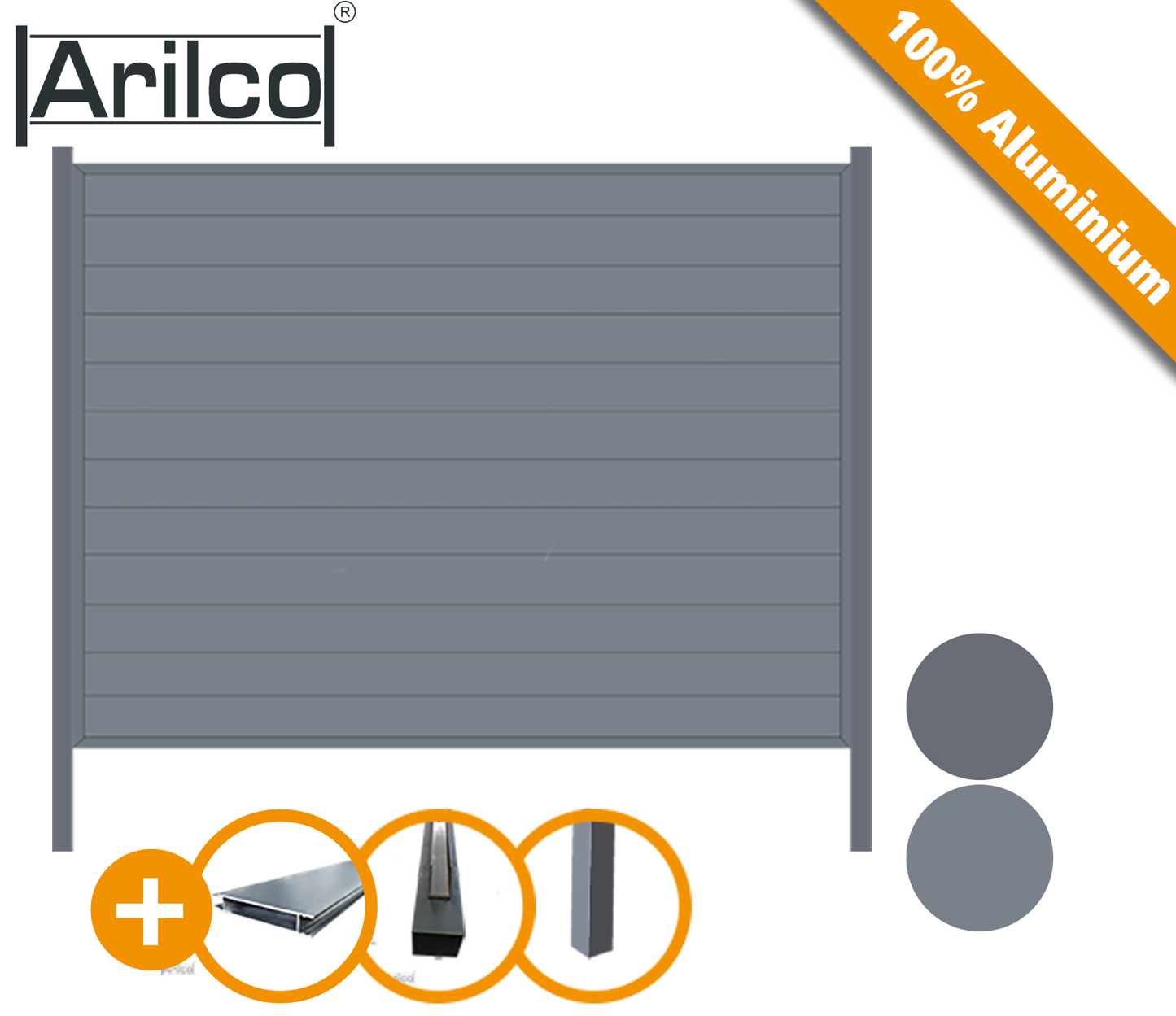 Aluminium Sichtschutzzaun Arilco, Lamellendesign, pulverbeschichtet – Bild 1
