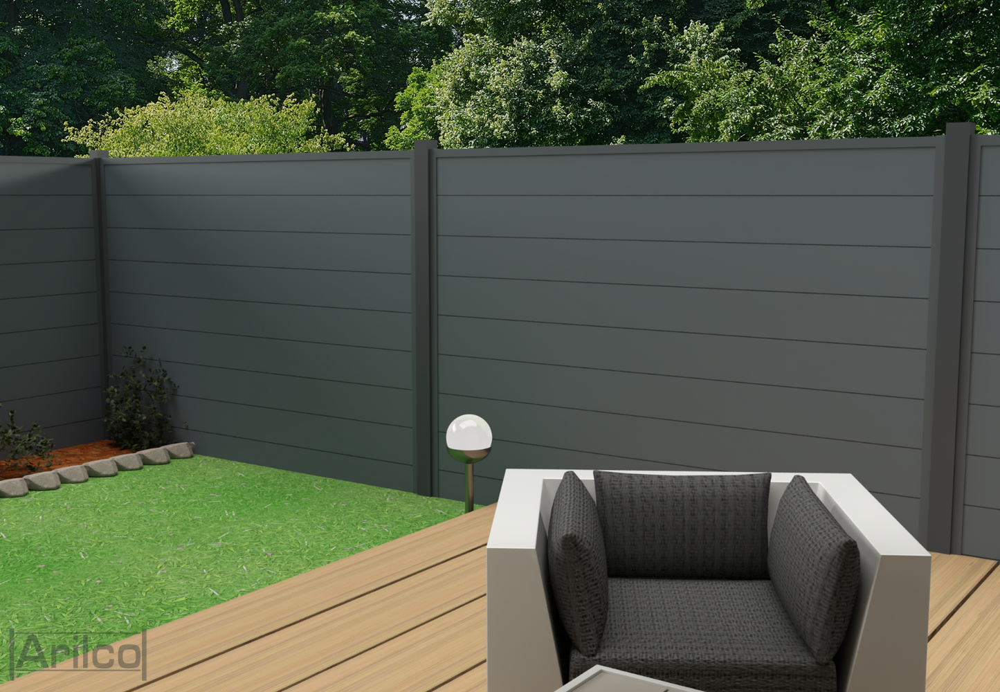 Aluminium Sichtschutzzaun Arilco, Lamellendesign, pulverbeschichtet – Bild 7