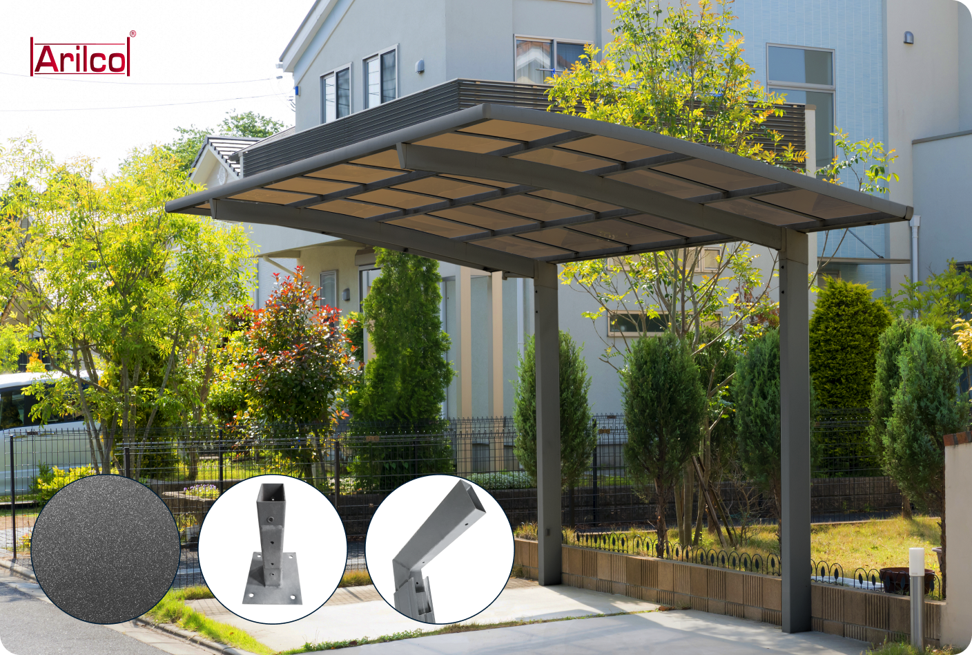 Carport Arilco, Aluminium, Bogendach, freistehend – Bild 2