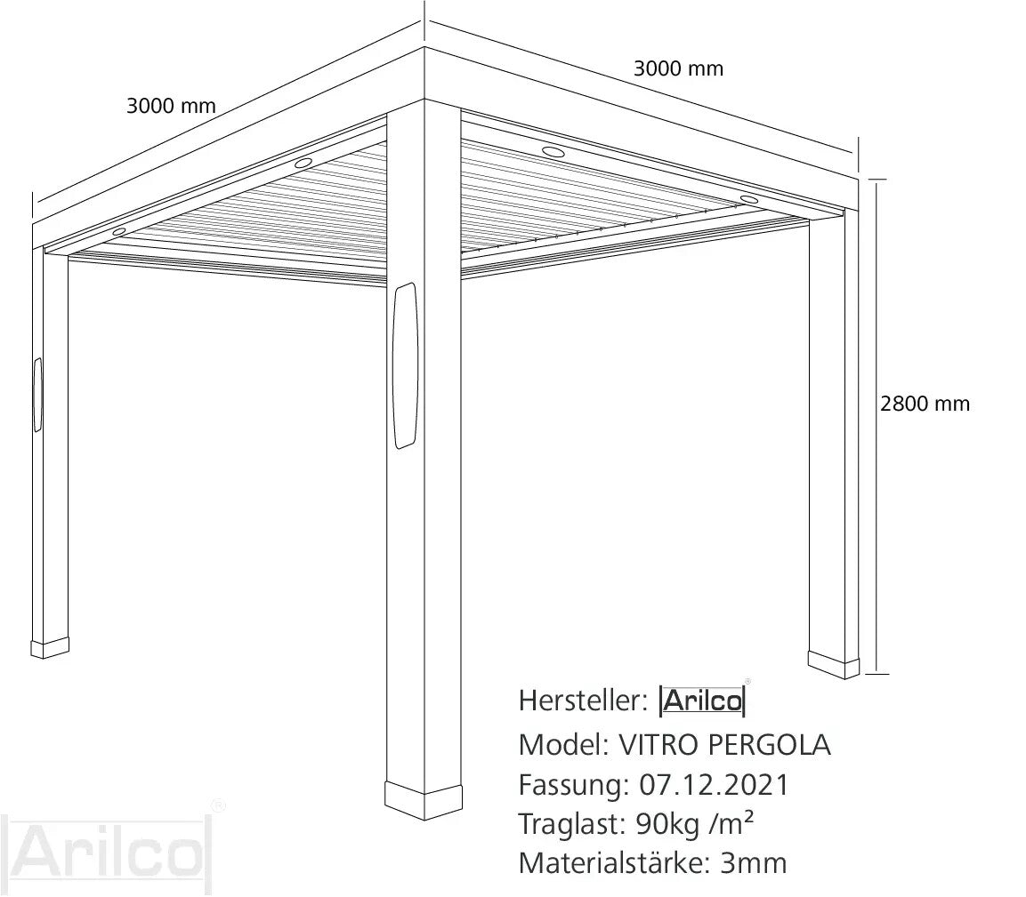 Lamellendach VITRO PERGOLA, 3×3 m, elektrisch, Funk, Aluminium – Bild 9