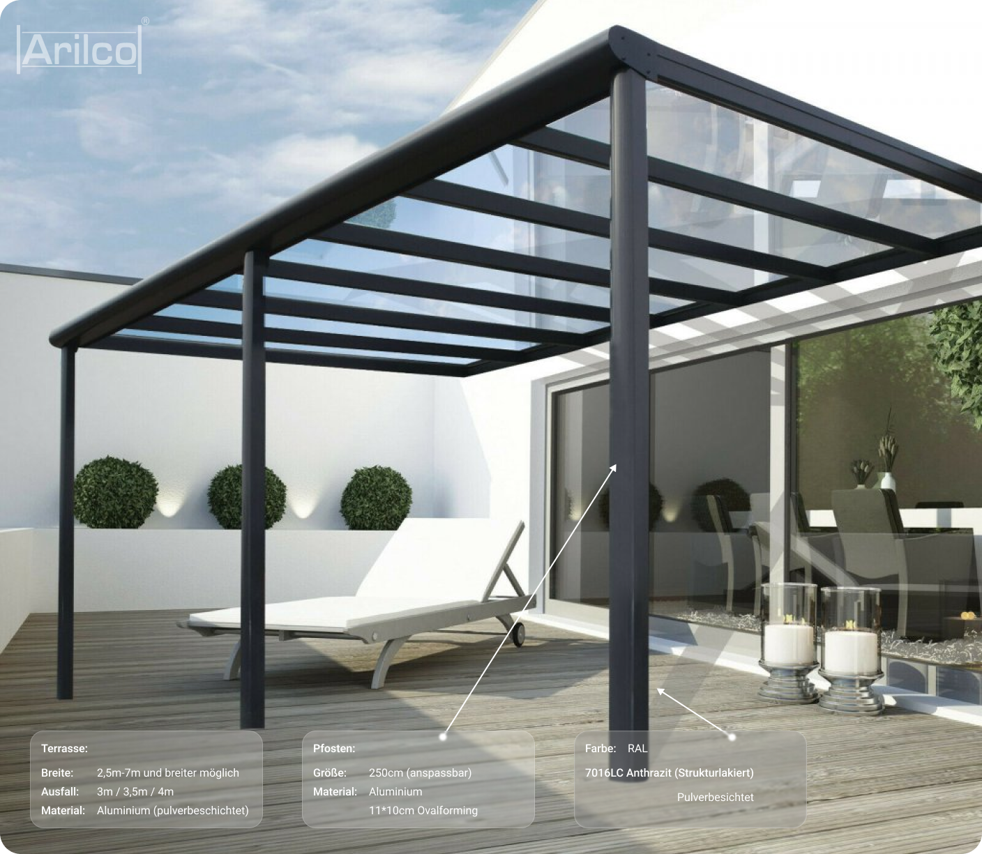 Terrassenüberdachung Arilco, Aluminium Anthrazit, Polycarbonat 16 mm – Bild 12