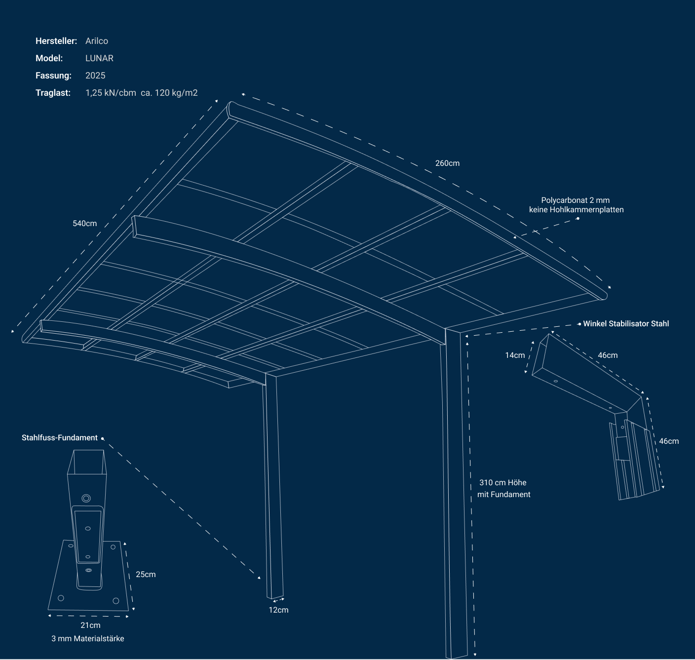 Carport Arilco, Aluminium, Bogendach, freistehend – Bild 8
